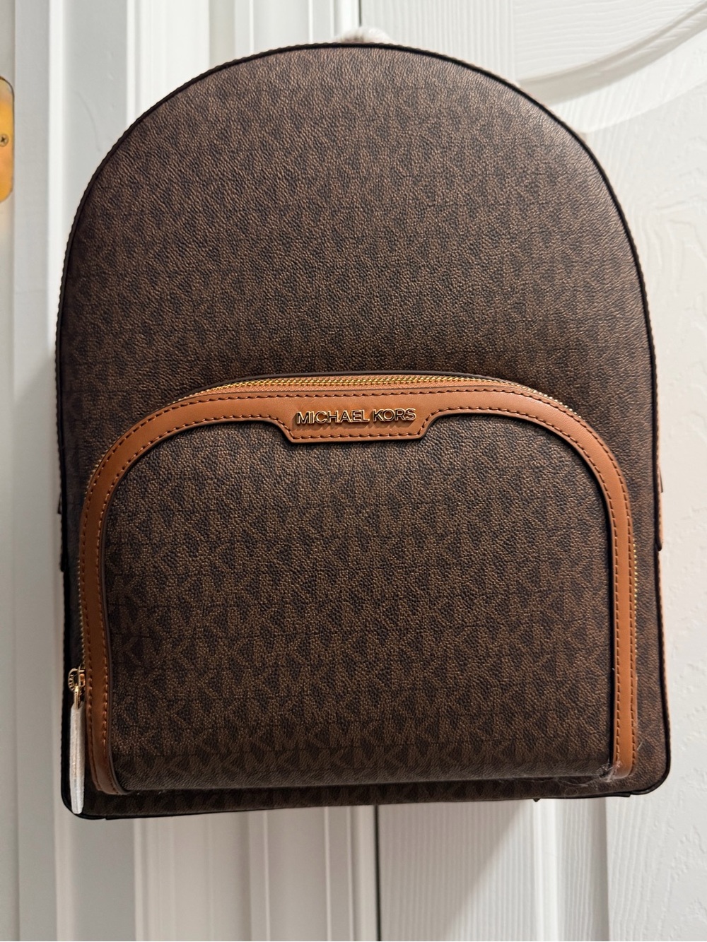 Michael Kors Brown Signature Logo Backpack with Tan Trim